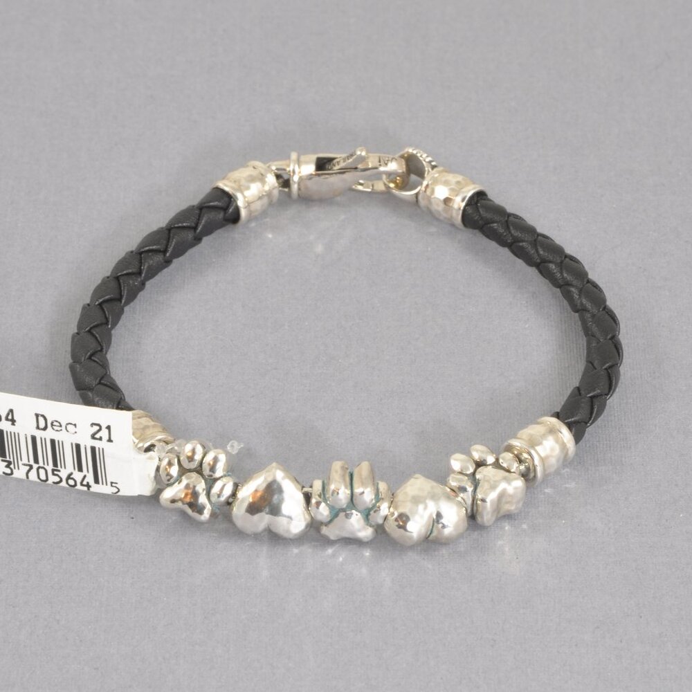 JAI Sterling Silver Leather Heart & Paw Bracelet - Fits 7 1/4"
